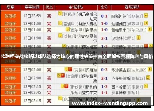 欧联杯实战攻略以球队选择为核心的理性决策指南全面解析赛程阵容与风格 欧联杯实战攻略以球队选择为核心的理性决策指南全面解析赛程阵容与风格